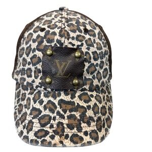 Leopard Print Trucker Hat Brown Mesh LV Inspired Accent Women One Size